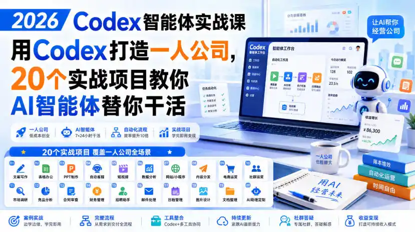 2026 Codex智能体实战课，用Codex打造一人公司，20个实战项目教你AI智能体替你干活-资源分享