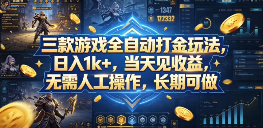 三款游戏全自动打金玩法，日入1k+，当天见收益，无需人工操作，长期可做【揭秘】-资源分享