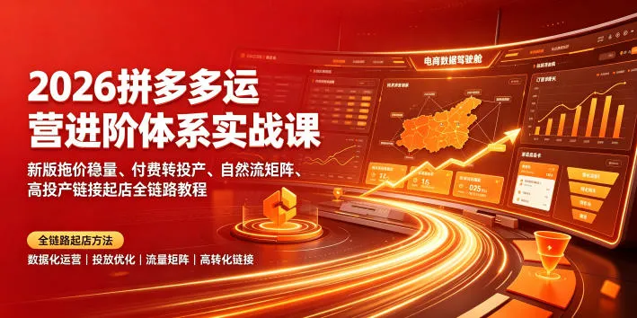 2026拼多多运营进阶体系实战课｜新版拖价稳量、付费转投产、自然流矩阵、高投产链接起店全链路教程-资源分享