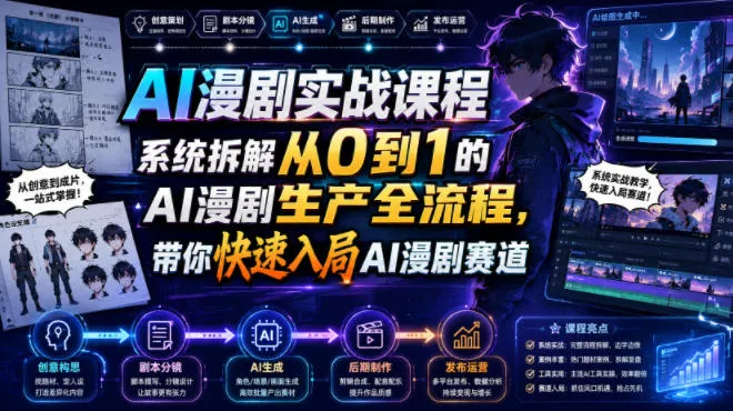 AI漫剧实战课程，系统拆解从0到1的AI漫剧生产全流程，带你快速入局AI漫剧赛道-资源分享
