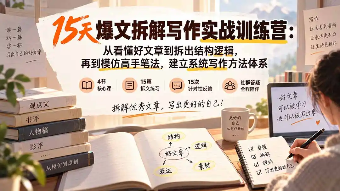 15天爆文拆解写作实战训练营：从看懂好文章到拆出结构逻辑，再到模仿高手笔法，建立系统写作方法体系-资源分享