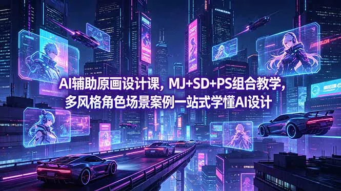 AI辅助原画设计课，MJ+SD+PS组合教学，多风格角色场景案例一站式学懂AI设计-资源分享