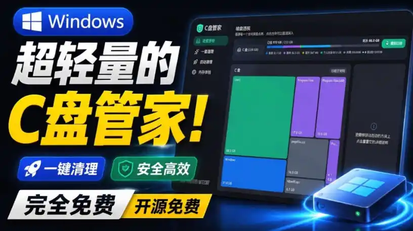 Windows超轻量的C盘管家！超级有特点，支持磁盘分析及清理提醒，2M大小体积，完全免费C盘管家-资源分享