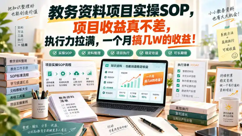 教务资料项目实操SOP，项目收益真不差，执行力拉满，一个月搞几W的收益-资源分享