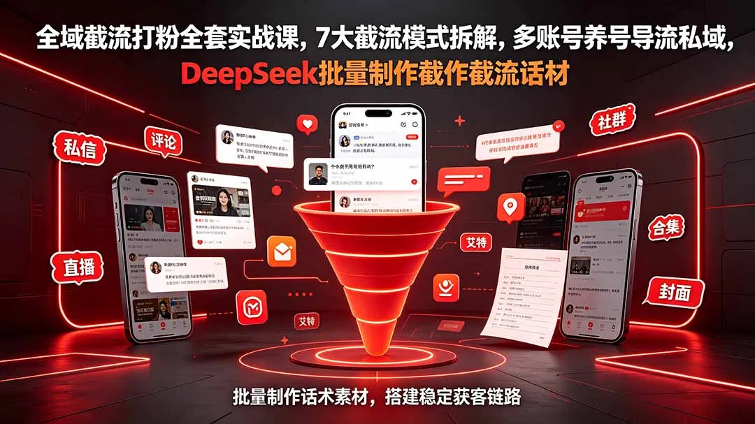 全域截流打粉全套实战课，7大截流模式拆解，多账号养号导流私域，DeepSeek批量制作截流话术素材-资源分享