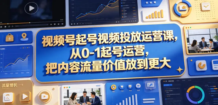 视频号起号视频投放运营课，从0-1起号运营，把内容流量价值放到更大-资源分享