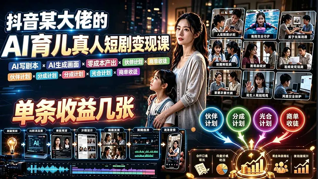 AI育儿短剧变现课：零成本创作×高收益分成 - 轻创方舟-资源分享