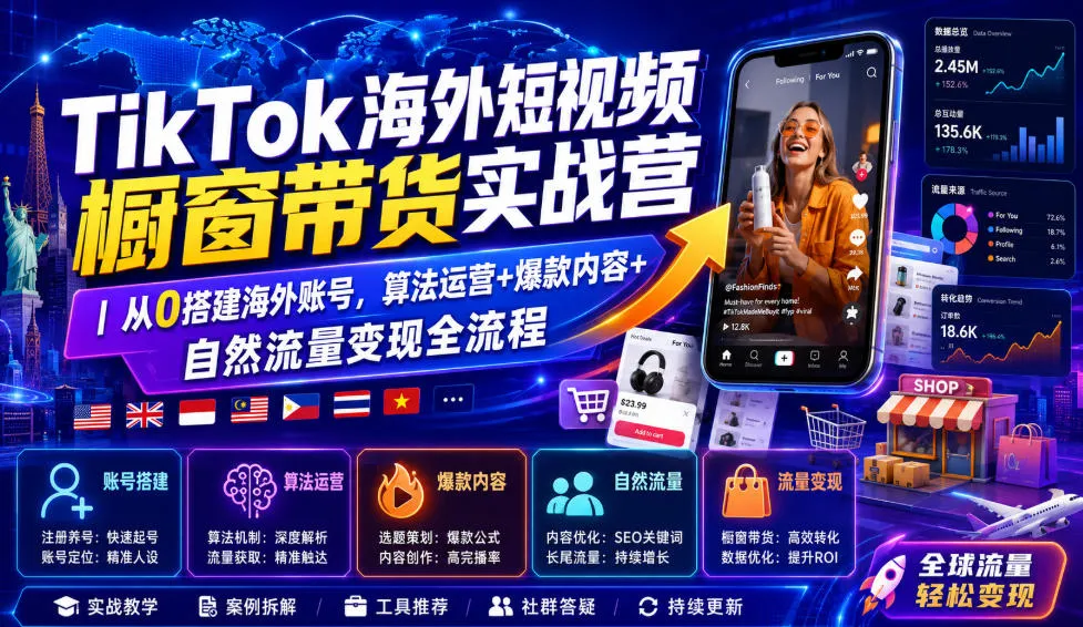 TikTok海外短视频带货实战营 | 账号搭建与流量变现 - 轻创方舟-资源分享