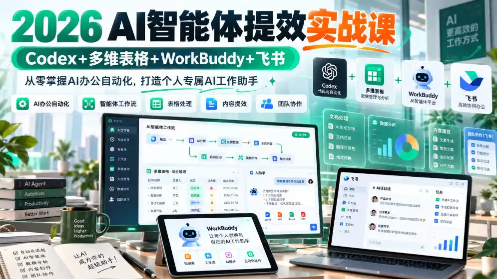 2026 AI智能体提效实战课：Codex+多维表格+WorkBuddy+飞书，从零掌握AI办公自动化，打造个人专属AI工作助手-资源分享