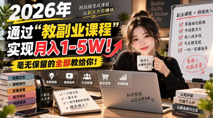 2026年通过“教副业课程”实现月入1-5W！毫无保留的全部教给你！【揭秘】-资源分享