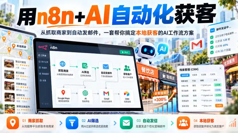 【无水印】用n8n+AI自动化获客，从抓取商家到自动发邮件，一套帮你搞定本地获客的AI工作流方案【原创双语字幕】-资源分享