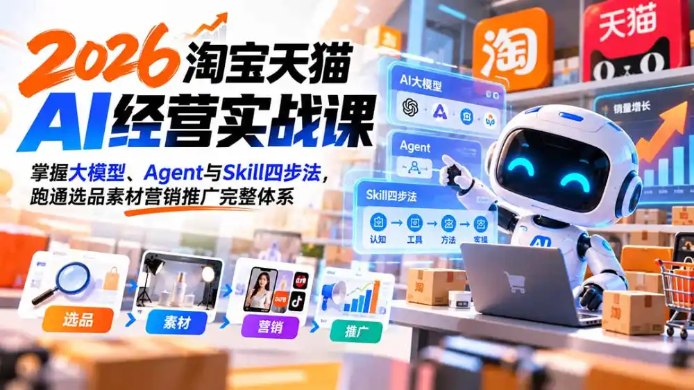 【无水印】2026淘宝天猫AI经营实战课：掌握大模型、Agent与Skill四步法，跑通选品素材营销推广完整体系-资源分享
