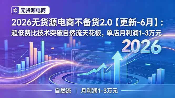 2026无货源电商不备货2.0【更新-7月】：超低费比技术突破自然流天花板，单店月利润1-3万元-资源分享