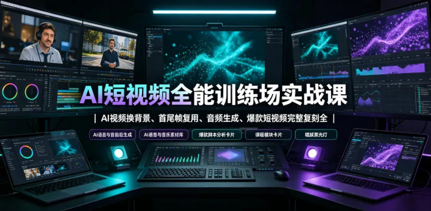 AI短视频全能训练场实战课｜AI视频换背景、首尾帧复用、音频生成、爆款短视频完整复刻全套实操教学-资源分享