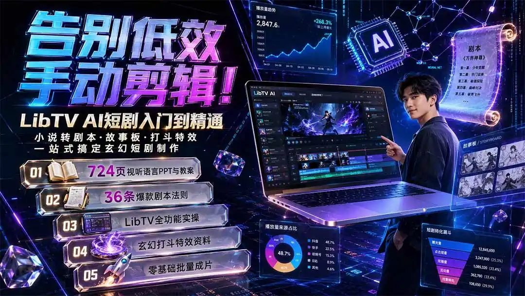 告别低效手动剪辑！LibTV AI短剧入门到精通，小说转剧本方法，故事板打斗特效一站式搞定玄幻短剧制作-资源分享