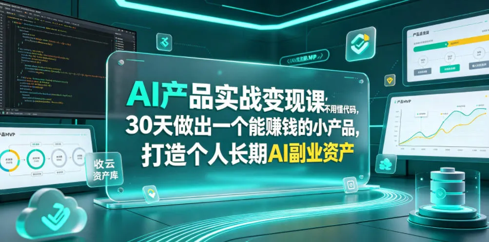 AI产品实战变现课,不用懂代码,30天做出一个能賺钱的小产品,打造个人长期AI副业资产