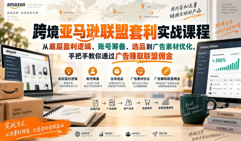 跨境亚马逊联盟套利实战课程，从底层盈利逻辑、账号筹备、选品到广告素材优化，手把手教你通过广告賺取联盟佣金-资源分享