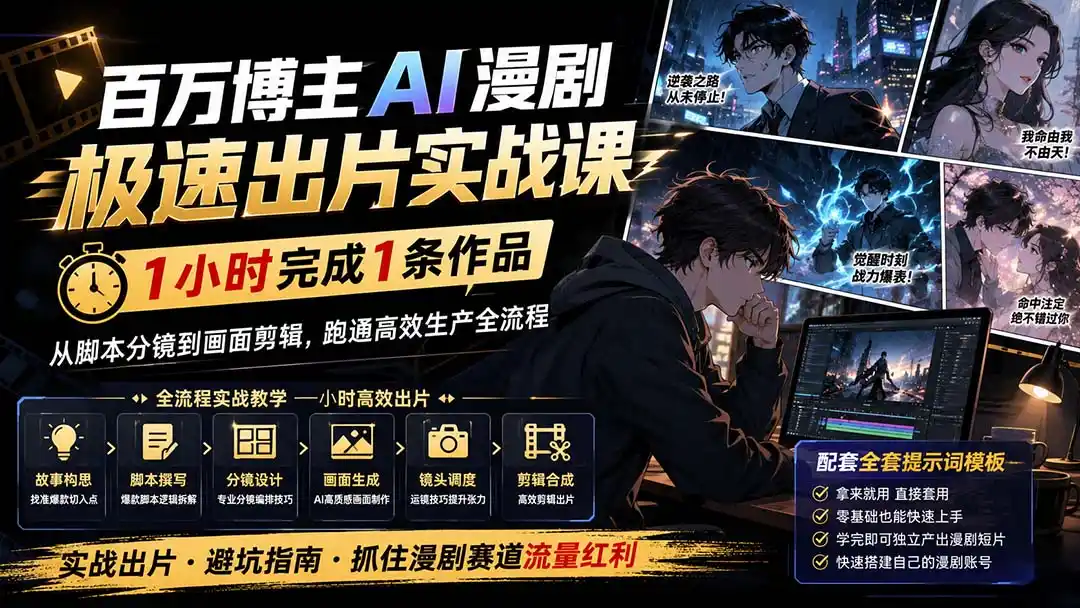 百万博主AI漫剧极速出片实战课：1小时产出条作品，从脚本分镜到画面剪辑，跑通高效生产全流程-资源分享