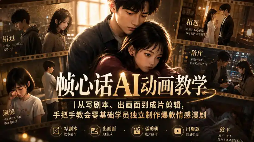 帧心话AI动画教学｜从写剧本、出画面到成片剪辑，手把手教会零基础学员独立制作爆款情感漫剧-资源分享