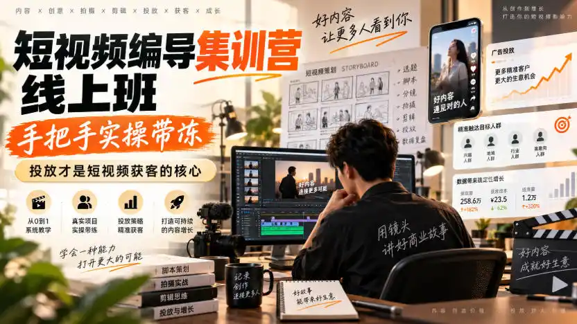 短视频编导集训营线上班，手把手实操带冻，投放才是短视频获客的核心-资源分享