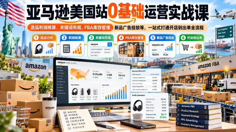 亚马逊美国站0基础运营实战课｜选品利润核算、关键词布局、FBA库存管理、新品广告投放等，一站式打通开店到出单全流程-资源分享