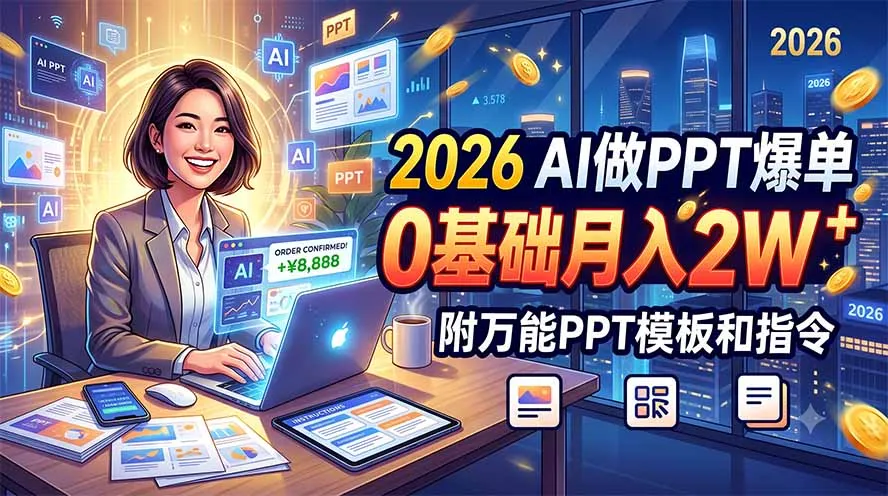 2026 AI做PPT爆单，0基础月入2W，附万能PPT模板和指令-资源分享