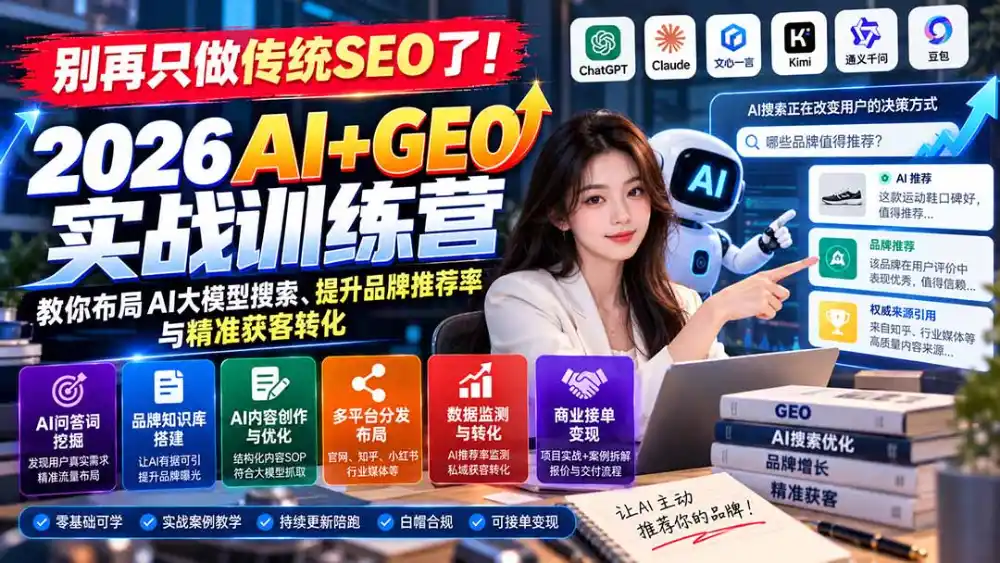 别再只做传统SEO了！《2026AI+GEO实战训练营》教你布局AI大模型搜索、提升品牌推荐率与精准获客转化-资源分享