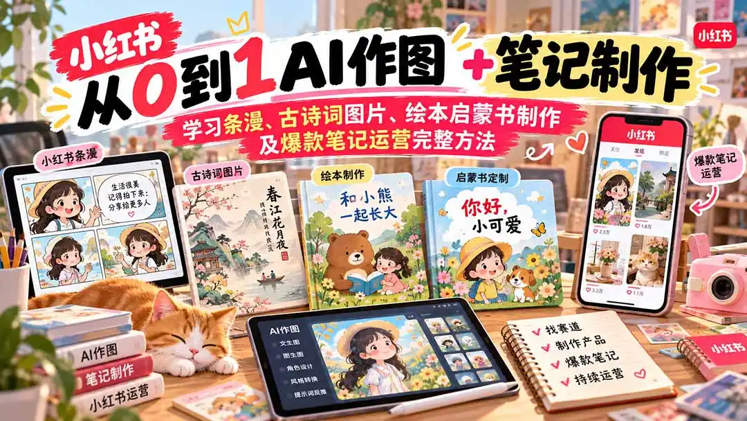 2026小红书AI内容创作从0到1-更新1009：学习条漫、古诗词图片、绘本启蒙书制作及爆款笔记运营完整方法-资源分享