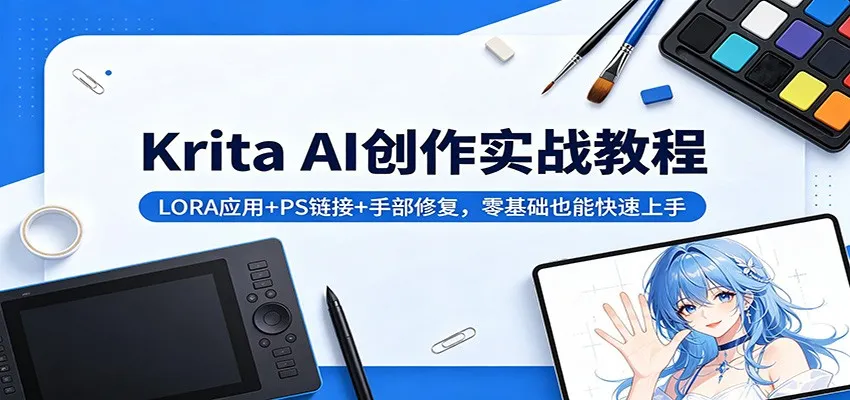 Krita AI创作实战教程：LORA应用+PS链接+手部修复，零基础也能快速上手-资源分享