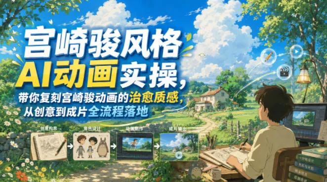 宫崎骏风格AI动画实操，带你复刻宫崎骏动画的治愈质感，从创意到成片全流程落地-资源分享