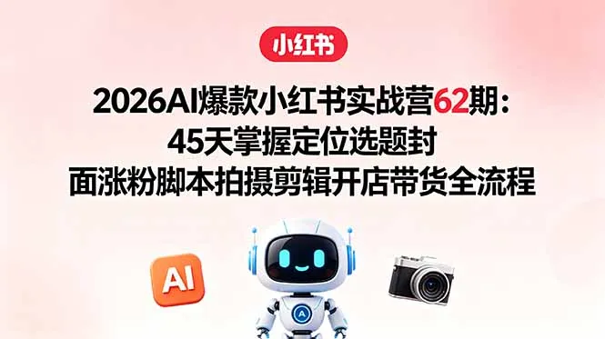 2026AI爆款小红书实战营62期：45天掌握定位选题封面涨粉脚本拍摄剪辑开店带货全流程-资源分享