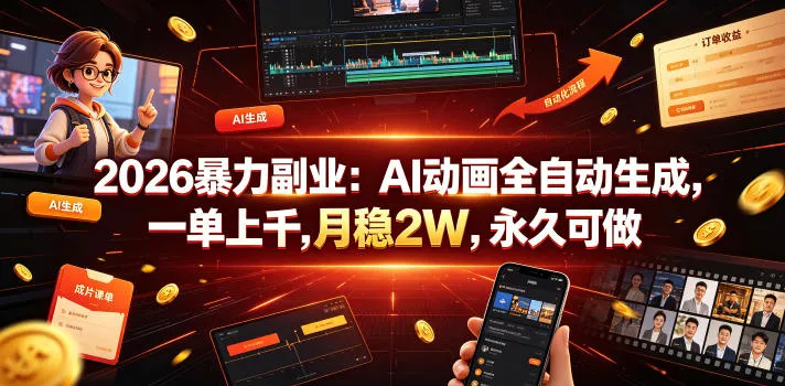 2026暴力副业：AI动画全自动生成，一单上千，月稳2W，永久可做【揭秘】-资源分享
