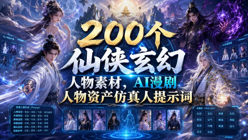 200个仙侠玄幻人物素材，AI漫剧人物资产仿真人提示词-资源分享