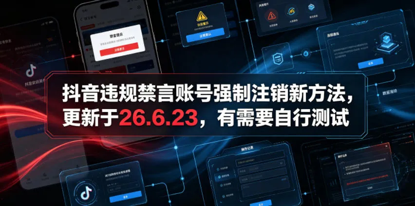 抖音违规禁言账号强制注销新方法，更新于26.6.23，有需要自行测试-资源分享