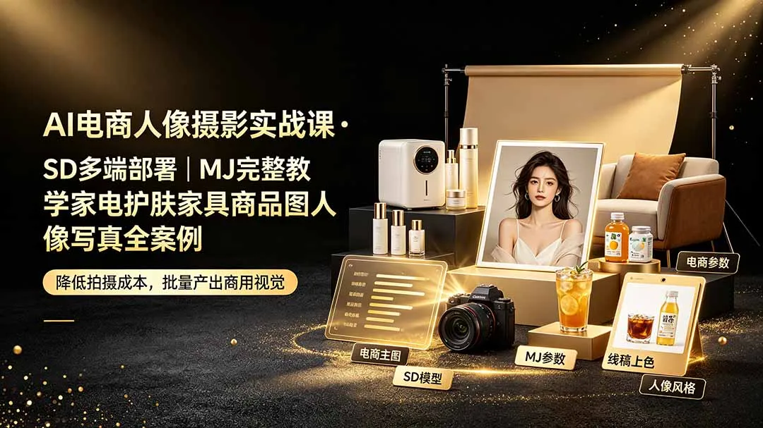 AI电商人像摄影实战课·SD多端部署｜MJ完整教学｜家电护肤家具商品图人像写真全案例-资源分享