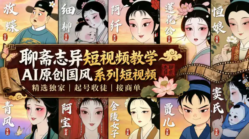 聊斋志异短视频教学，AI原创国风系列短视频，精选独家丨起号收徒丨接商单-资源分享