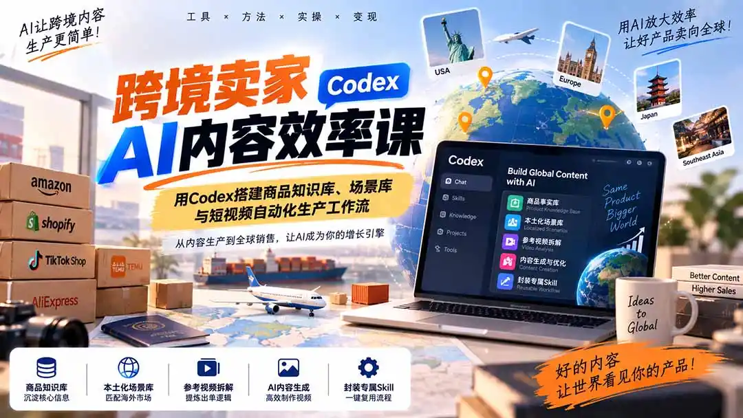 跨境卖家AI内容效率课：用Codex搭建商品知识库、场景库与短视频自动化生产工作流-资源分享