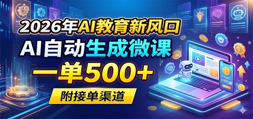 2026年AI教育新风口，AI自动生成微课，一单500+，附接单渠道-资源分享