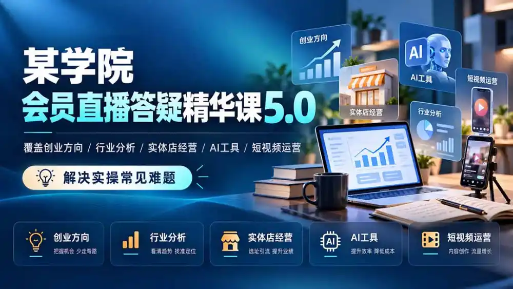 某学院会员直播答疑精华课5.0：覆盖创业方向、行业分析、实体店经营、AI工具和短视频运营，解决实操常见难题！-资源分享