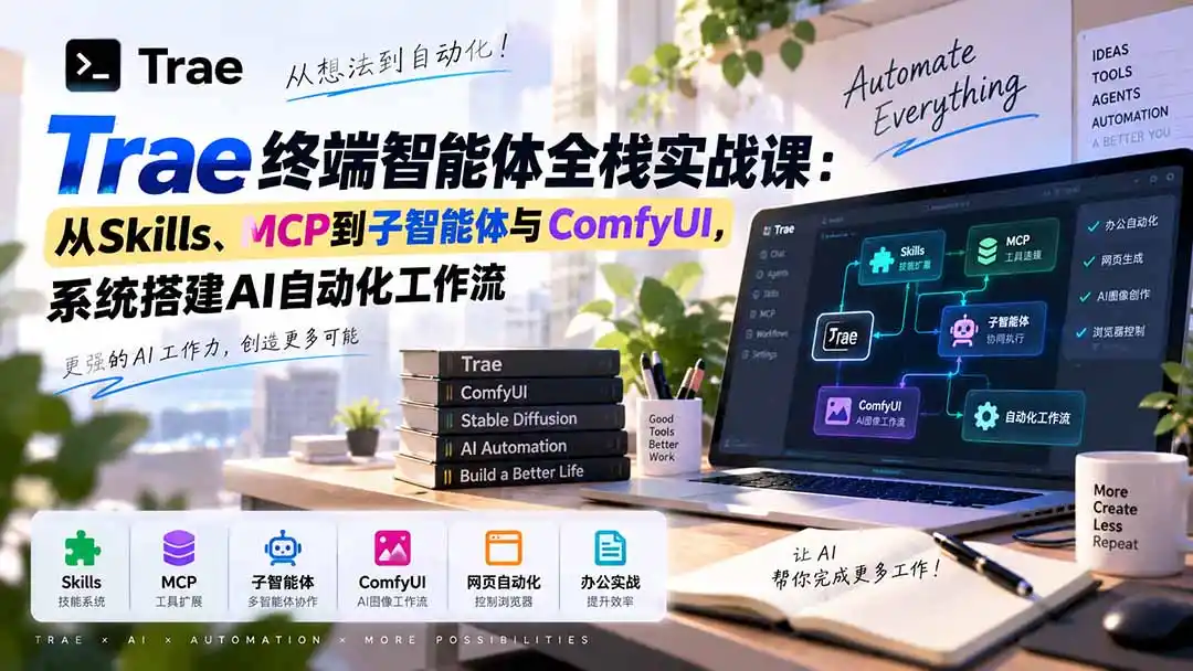 Trae终端智能体全栈实战课：从Skills、MCP到子智能体与ComfyUI，系统搭建AI自动化工作流-资源分享
