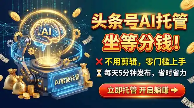 头条AI视频托管，你出号我运营，每天花5分钟发布，月赚1W+，手机可做-资源分享