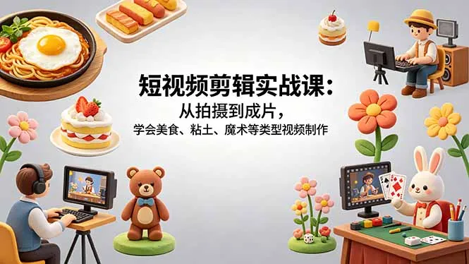 短视频剪辑实战课：从拍摄到成片，学会美食、粘土、魔术等类型视频制作-资源分享