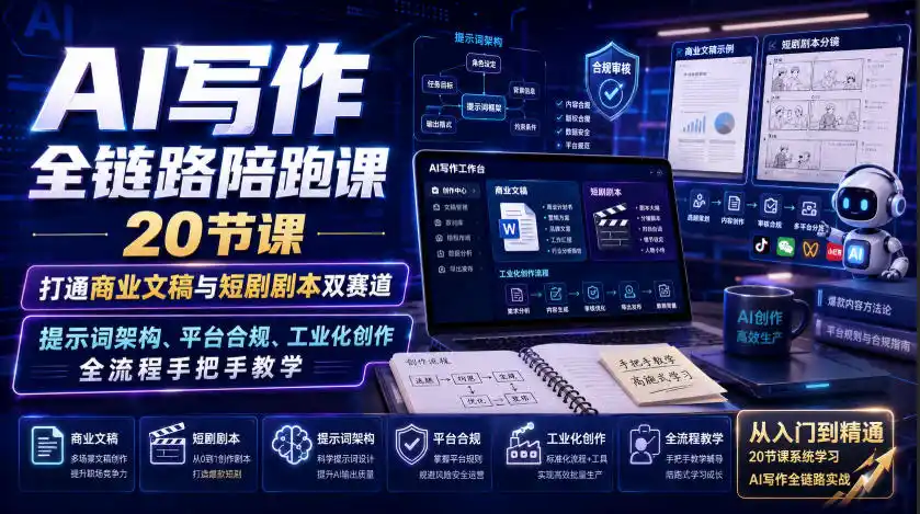 AI写作全链路陪跑课｜20节课打通商业文稿与短剧剧本双赛道，提示词架构、平台合规、工业化创作全流程手把手教学-资源分享