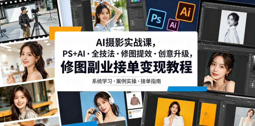 AI摄影实战课，PS+AI・全技法・修图提效・创意升级，修图副业接单变现教程-资源分享