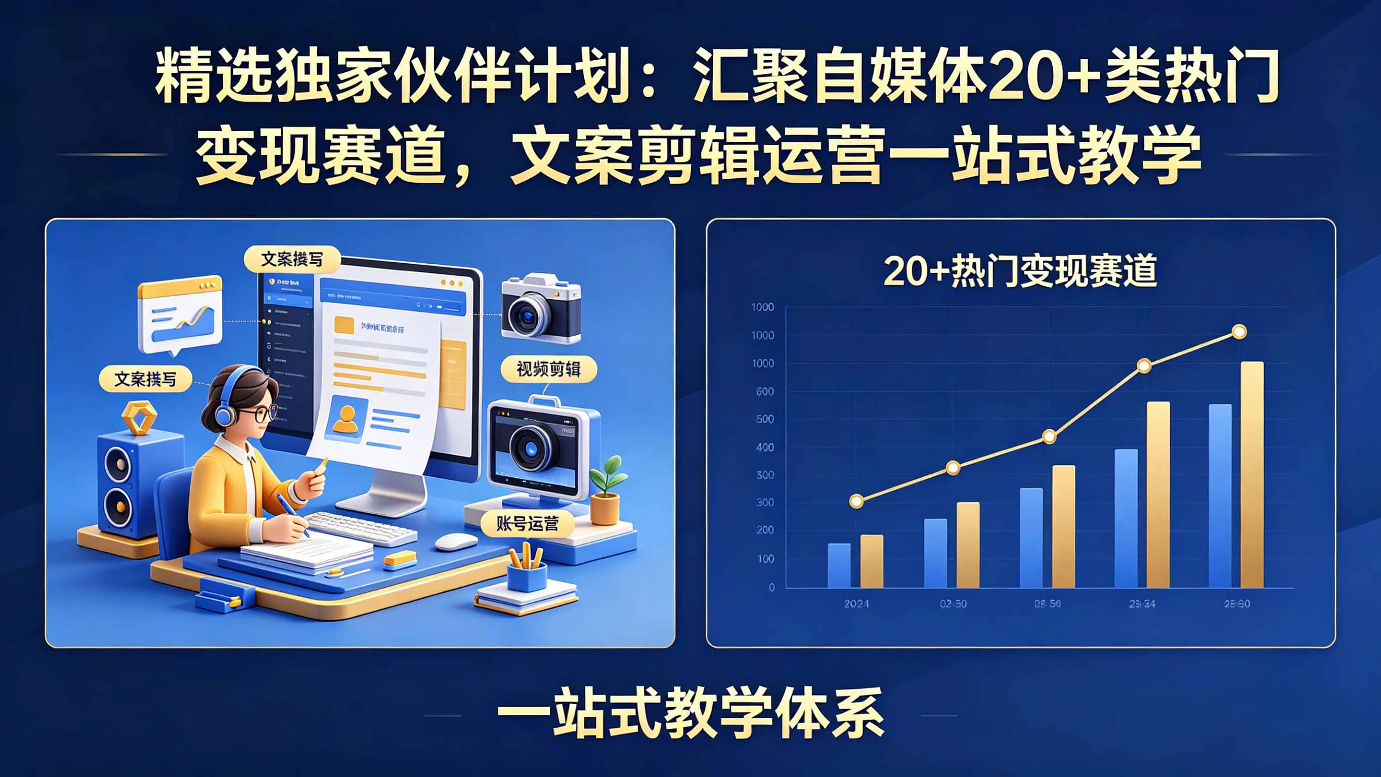 精选独家伙伴计划：汇聚自媒体20+类热门变现赛道，文案剪辑运营一站式教学-资源分享