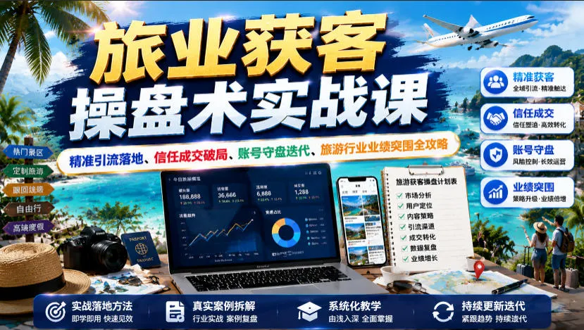 旅业获客操盘术实战课｜精准引流落地、信任成交破局、账号守盘迭代、旅游行业业绩突围全攻略-资源分享