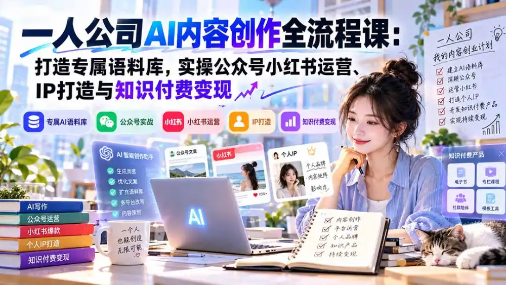 一人公司AI内容创作全流程课：打造专属语料库，实操公众号小红书运营、IP打造与知识付费变现方法论-资源分享