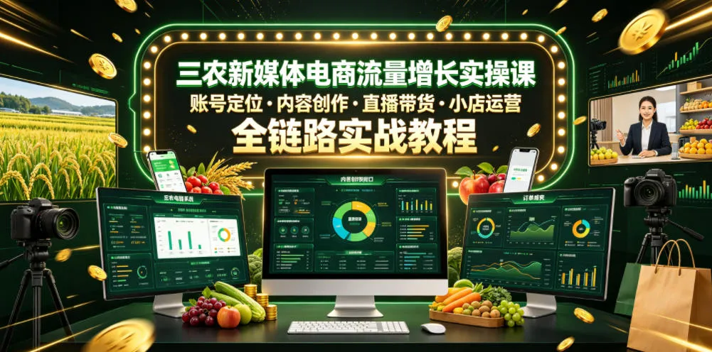 三农新媒体电商流量增长实操课，账号定位・内容创作・直播带货・小店运营，全链路实战教程-资源分享