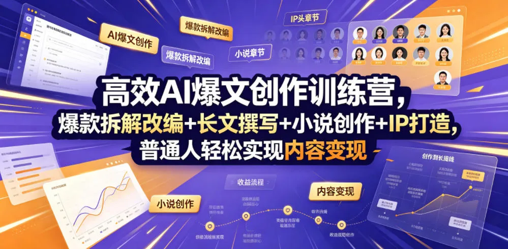 高效AI爆文创作训练营，爆款拆解改编+长文撰写+小说创作+IP打造，普通人轻松实现内容变现-资源分享