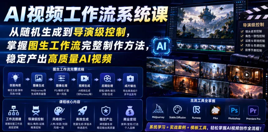 AI视频工作流系统课，从随机生成到导演级控制，掌握图生工作流完整制作方法，稳定产出高质量AI视频-资源分享